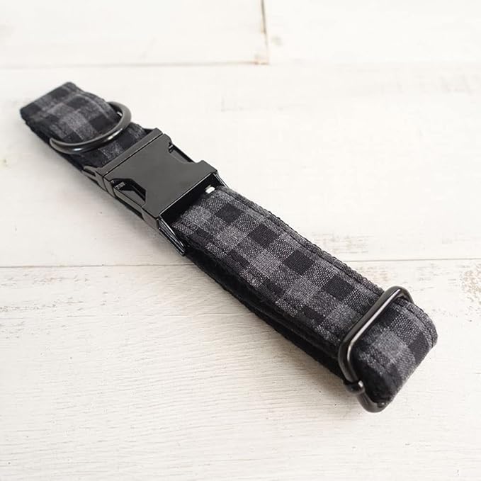 PETDURO Personalized Checkered Plaid Dog Collar Black - Engraved Name and Phone Number on Black Metal Buckle - Custom for Small Medium Large Boy Girl Dogs - Add Leash Bow Tie via Customize Now