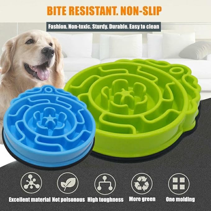 Slow Feeder Dog & Cat Bowl - Interactive Maze Puzzle Dish for Healthy Digestion, Anti-Gulping Food Grade Feede (Blue)