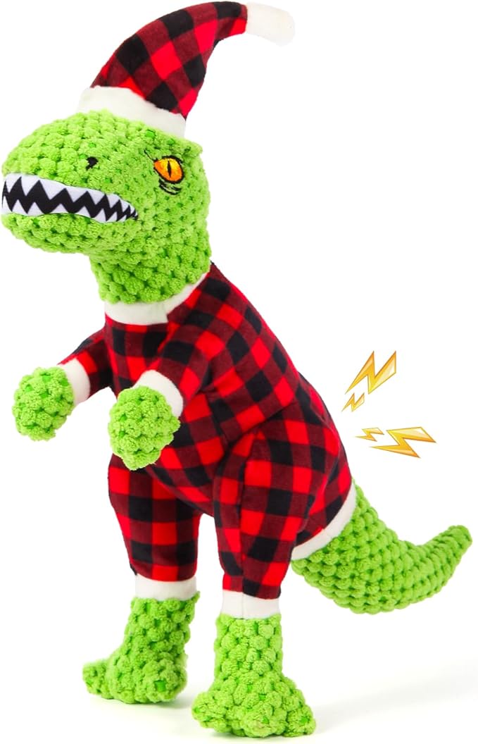 Christmas Dog Toys – Plush Reindeer & Snowman Holiday Set for Small and Medium Dogs, Soft Stuffed Chew Toys with Crinkle Ears, Festive Red Green Plaid, Cute Stocking Stuffer Gift