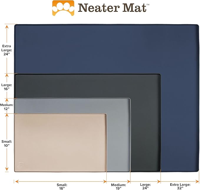 Neater Pet Brands Neater Mat Pet Mats for Food and Water, Cat & Dog Bowl Mat Waterproof Silicone, Feeding Tray, Dog Food Mats for Floors, Placemat w/Raised Edge for Under Bowls, 19” x 12”, Slate Blue