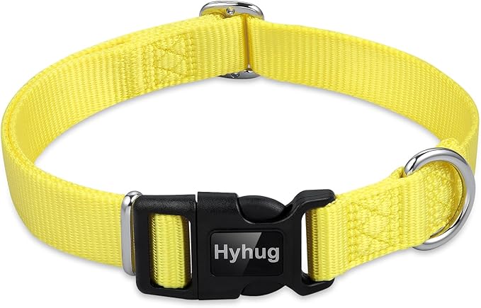 Hyhug Medium Dog Collar, Yellow:Heavy-Duty Quick-Release Nylon Buckle, Adjustable & Durable, Cute Dog Collar (Medium, Illuminating Yellow)
