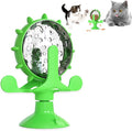 Cat Dog Treat Dispenser Toy - Cat Interactive Feeder Pet Food Toys Feeder 360° Degree Rotating Food Leakage Device Rotate with Strong Suction Cup Money Wheel Shape (Green)