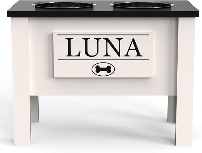 GTW Personalized Elevated Dog Bowl Stand for Large, Medium, Small, X-Small Dogs - Stainless Steel Food and Water Bowls - Raised Dog Dish (X-Large, Black)