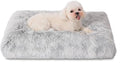Bedfolks Waterproof Dog Crate Bed, Plush With Removable Washable Cover, Faux Fur Pad for Small Dogs and Cats, Fluffy Kennel 23"x18", Grey
