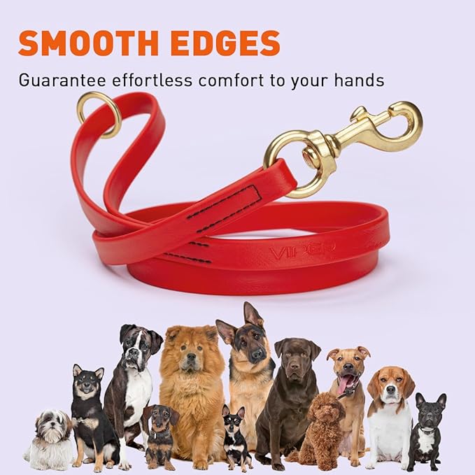 Viper Biothane K9 Working Dog Leash Waterproof Lead for Tracking Training Schutzhund Odor-Proof Long Line with Solid Brass Snap for Puppy Medium and Large Dogs 4ft, Cherry Red
