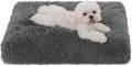 Bedfolks Waterproof Dog Crate Pad, Plush Dog Kennel Bed with Removable Cover, Faux Fur, Washable, 21"x13", Dark Grey