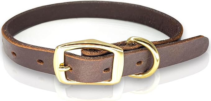 Leather Dog Collar Heavy Duty Hardware Dog Collars Full Grain Ultra Soft and Comfort Genuine Cowhide Metal Buckle Thick Belt Collar for Small Medium Large Pets (Small (11-17" Neck))