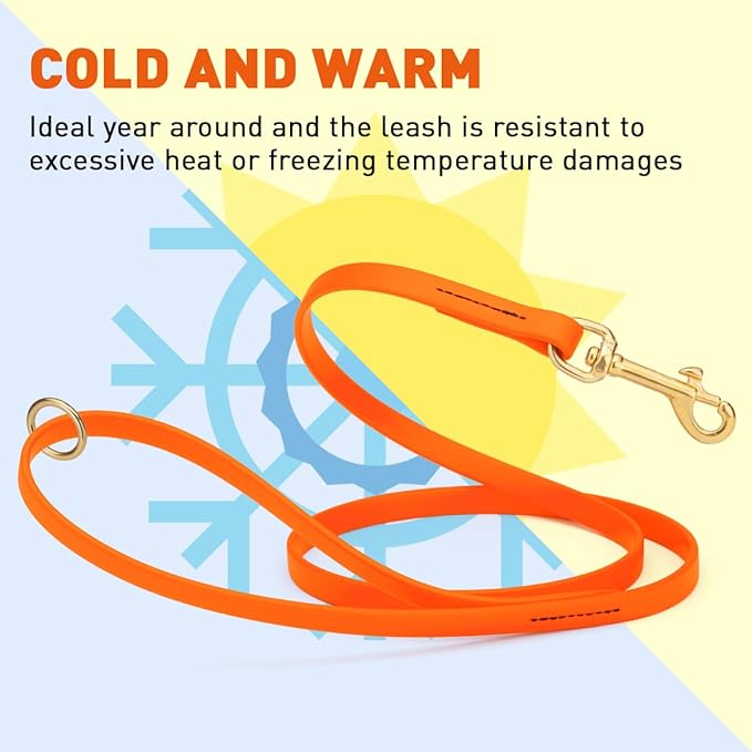 Viper Biothane K9 Working Dog Leash Waterproof Lead for Tracking Training Schutzhund Odor-Proof Long Line with Solid Brass Snap for Puppy Medium and Large Dogs 6ft, Hunter Orange