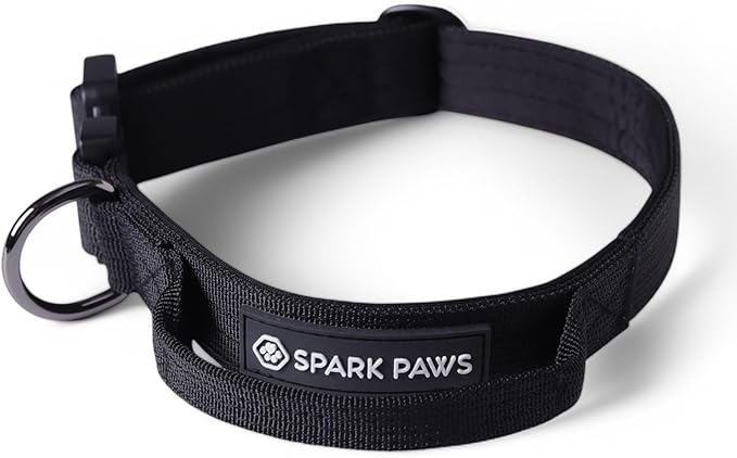 Spark Paws Tactical Dog Collar - Heavy Duty, Premium Quality, Thick and Durable for Large and Medium Dogs - Black - XS - 1"