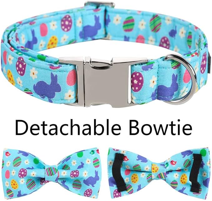 ARING PET Easter Dog Collar with Bow, Cute Adjustable Egg Rabbit Bowtie Pet Collars with Metal Buckle for Puppy Small Medium Large Boy Girl Dogs-XL
