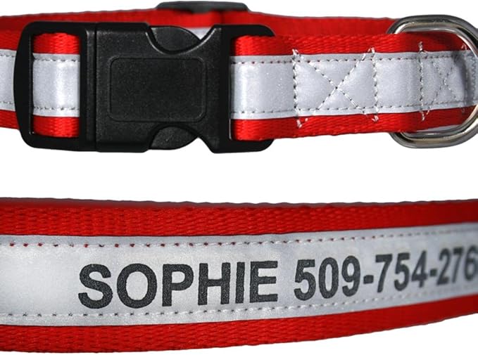 GoTags Personalized Reflective Dog Collars, Custom Engraved with Name and Phone Number, Adjustable Dog Collar with Quick Release Buckle, 3 Sizes for Puppy and Dogs, Small, Medium and Large