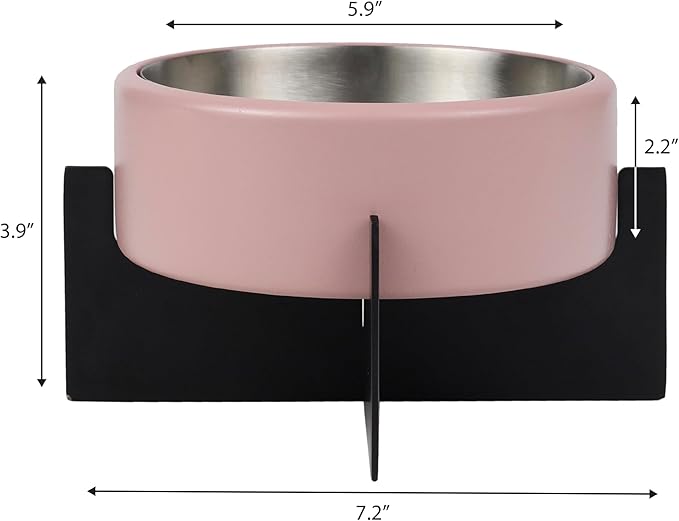 DBL3000D Intersecta Small/Medium Concrete and Stainless Steel Bowl 16oz (2 Cups) with Metal Stand Pet Feeder, Pink/Black