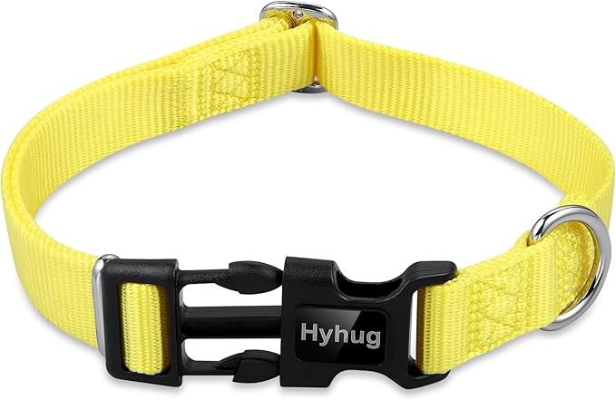 Hyhug Medium Dog Collar, Yellow:Heavy-Duty Quick-Release Nylon Buckle, Adjustable & Durable, Cute Dog Collar (Medium, Illuminating Yellow)