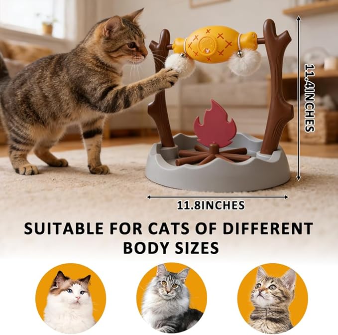 SZEE Cat Puzzle Feeder Toy, Cat Treat Dispenser Puzzle for Slower Eating Training, Keeps Pets Busy & Prevents Overeating, Includes Small Interactive Toys to Boost Appeal (Campfire-Roast Shape)