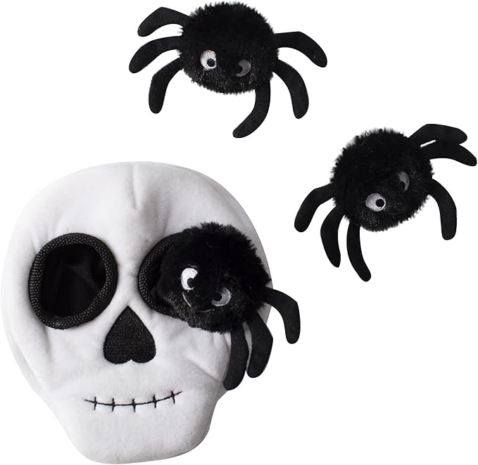 Fringe Studio Hide & Seek Burrow Plush Dog Toy, Skull with Spiders, 3 Piece Set, Pet Shop Collection (289206), Multicolored