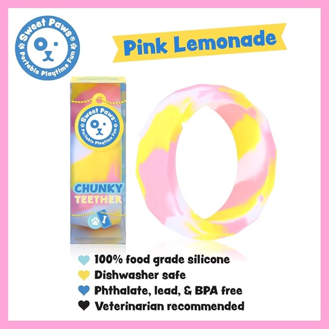 Chunky Teething Rings for Dogs, Bracelet Food Grade Silicone Puppy Chew Toys for Large Puppies, Durable Dog Ring Toy for Medium Large Dogs, Puppy Teething Chews - Pink Lemonade