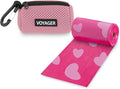 Best Pet Supplies Dog Poop Bag Holder Leash Attachment with 15 Bags, Pink, Reusable Mesh Dispenser Pouch for Travel, Walking, Park, and Outdoor Use, Soft and Durable with Clip-On
