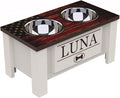 GTW Personalized Elevated Dog Bowl Stand for Large, Medium, Small, X-Small Dogs - Stainless Steel Food and Water Bowls - Raised Dog Dish with Internal Storage (Medium, Flag Design)