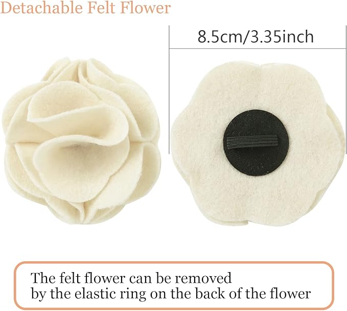 ARING PET Velvet Dog Collars, White Soft Pet Collar with Detachable Felt Flower Metal Buckle for Puppy Small Medium Large Boy Girl Dogs-L