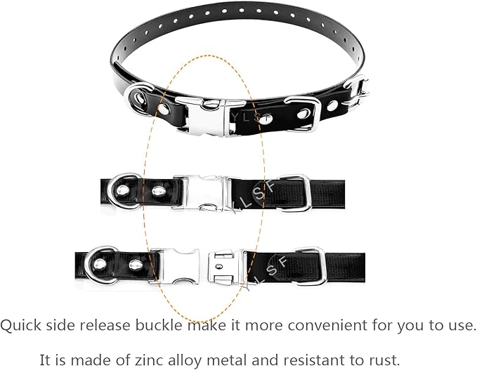 Quick Snap Bungee Dog Collar Strap with D Ring for Most of Electronic Training Shock Collar Receivers-Adjustable Durable Waterproof Odorless 3/4 Inch TPU Collar Replacement for Barking Fence