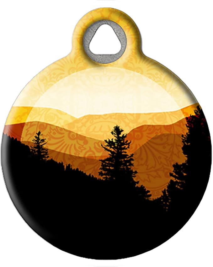 Dog Tag Art Nature and Outdoors Custom Pet ID Tag for Dogs and Cats, Personalized Dog Tag with Customized Identification, Golden Mountains, Small (7/8" Diameter)