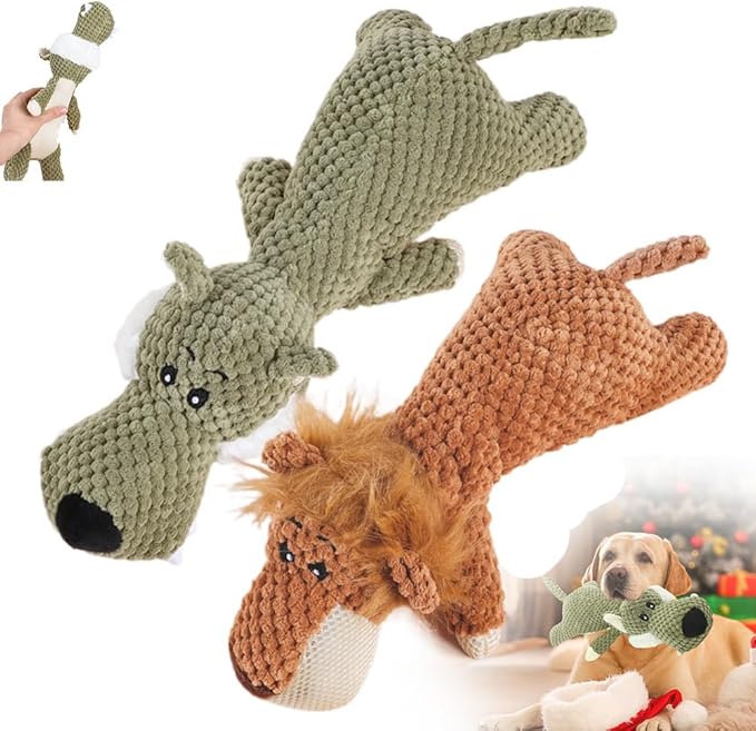 2026 New Dog Toys,Indestructible Plush Dogs Toy for Aggressive Chewers,Squeaky Durable Chew Toy for Indoor Pups Teething, Stuffed Toys for Small Medium Large Dogs (A-Yellow+Green)