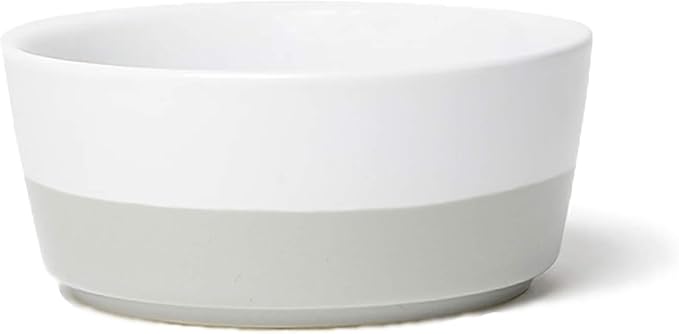 Waggo Dipper Ceramic Dog Bowl for Small and Large Breeds - Heavyweight and Durable Pet Food and Water Dish Crock, Dishwasher Safe, Modern (Light Grey, Small)