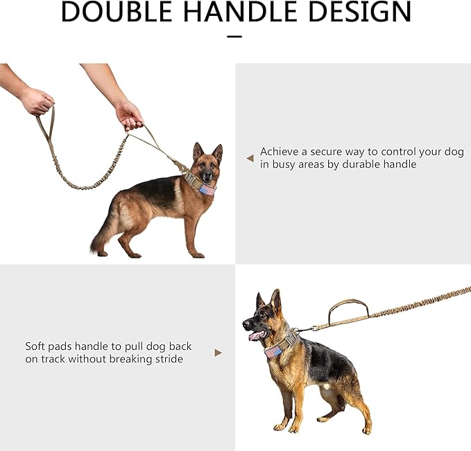 DAGANXI Tactical Dog Collar Leash Set, Adjustable Military Training Nylon Dog Collar with Controll Handle and Heavy Metal Buckle for Medium and Large Dogs，with Patches and Airtags Case (XL, Brown-SET)
