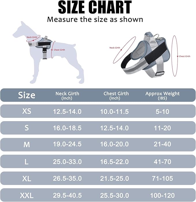 Bolux Dog Harness, No-Pull Reflective Dog Vest, Breathable Adjustable Pet Harness with Handle for Outdoor Walking - No More Pulling, Tugging or Choking (Blue, L)