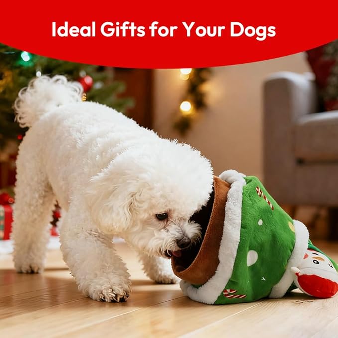 Christmas Dog Toys, Christmas Tree & Squeaky Santa Claus, Dog Christmas Plush Puzzle Chew Gifts