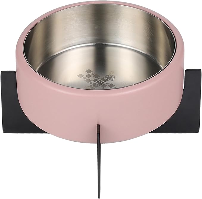 DBL3000D Intersecta Small/Medium Concrete and Stainless Steel Bowl 16oz (2 Cups) with Metal Stand Pet Feeder, Pink/Black