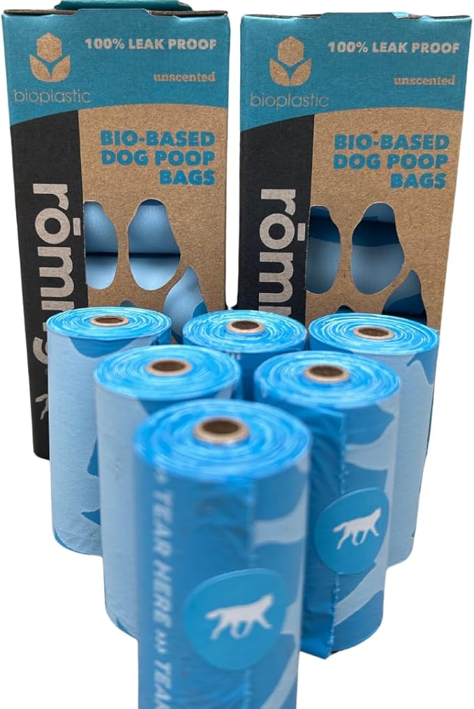 Bio-Based Dog Poop Bags, Unscented, Leak-Proof and Extra Thick Waste Bag Refill Rolls, Cornstarch Blend, 24 Rolls, 360 Bags, Blue