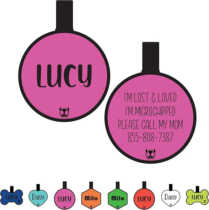 Silicone Silent Cat Tag Personalized with 5 Lines of Custom Deep Engraved Durable Soundless Pet ID Name Tag Round Small Pink