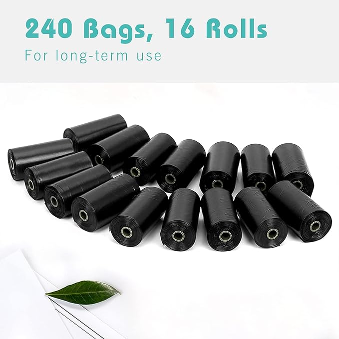 PetsHome Dog Poop Bags, Dog Waste Bags [Extra Thick][Leak-Proof] Eco-Friendly 16 Rolls, 240 Bags Black