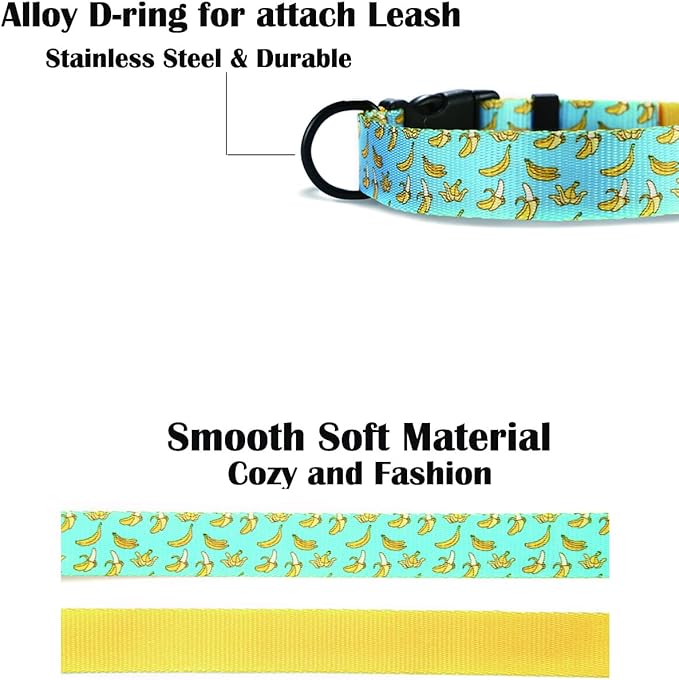 Dog Collars for Small Dogs - Safety Buckle Durable Plastic Light-Weight, Soft Adjustable Girl Boy Dogs Collar for Small Dog Collar with Fruits Patterns (Banana, S)