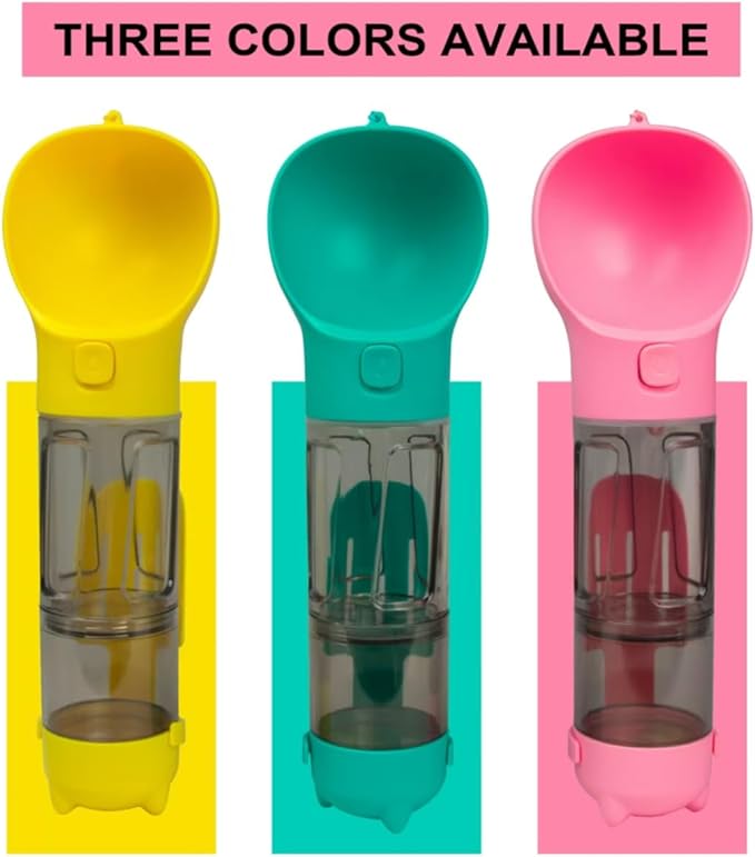 Dog Water Bottle Cup Bag - Portable Dispenser Bottles and Bowl Food for Dogs - Travel Container Pet - Small Dog Poop Bags Roll - 4 in 1-8 Rolls Puppy Poop Bags