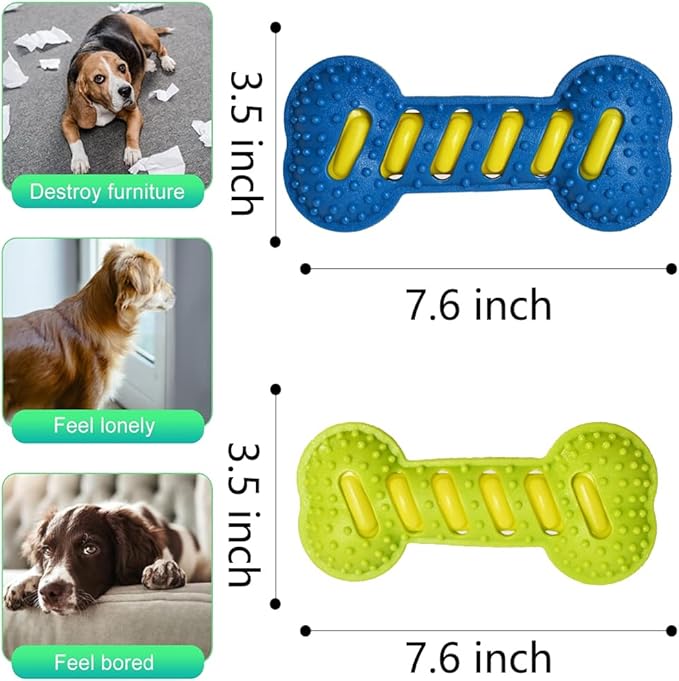 Dog Chew Toys 2 Pack for Aggressive Chewers,Durable Squeaky Medium-Sized Bone Medium, Large Breed to Keep Them Busy & Clean Teeth and Reduce Boredom or Stress Relief