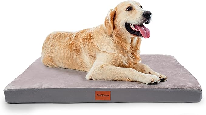 Waterproof Dog Bed for Large and Medium-Sized Dogs, Orthopedic Washable Crate Pad 35 inch, Egg Crate Foam Pet Bed Mat with Removable Cover, Anti-Slip Reversible Kennel Pad, 35''×22'', Grey