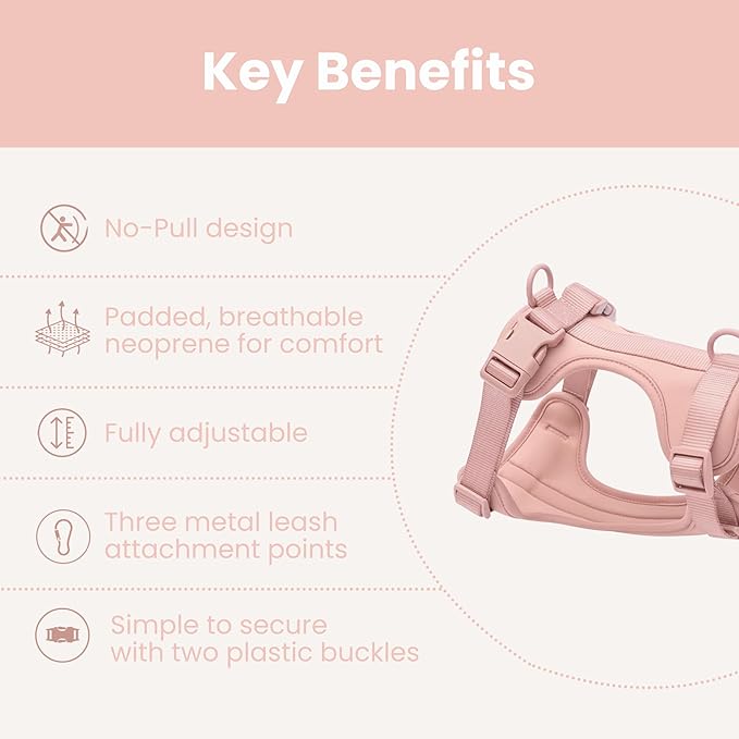 No Pull Dog Harness and Leash Set 3-in-1 Adjustable Anti Pull Dog Puppy Harness with Hands-Free Matching Leash and Poop Bag Holder,Easy Walk Dog Harness Medium small Sized Dog(Pink Sand)