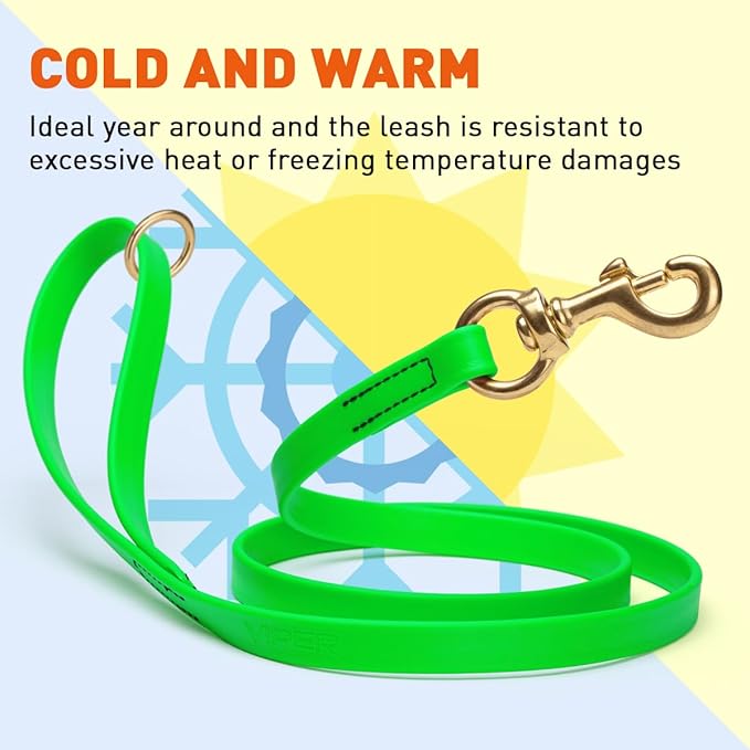 Viper Biothane K9 Working Dog Leash Waterproof Lead for Tracking Training Schutzhund Odor-Proof Long Line with Solid Brass Snap for Puppy Medium and Large Dogs 4ft, Tropical Green