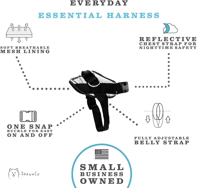 ShawnCo Essential Dog Harness, No-Pull Pet Vest with 3 Leash Clips, No Choke, Reflective, Adjustable and Padded, for Easy Walking and Training for Small, Medium and Large Dogs (White Marble, L)