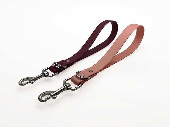2 Pack - 14in Short Dog Leash with 1000lb Strength, Stainless Hardware - Training Leash for Dogs (2 Pack - Wine & Rose Gold)