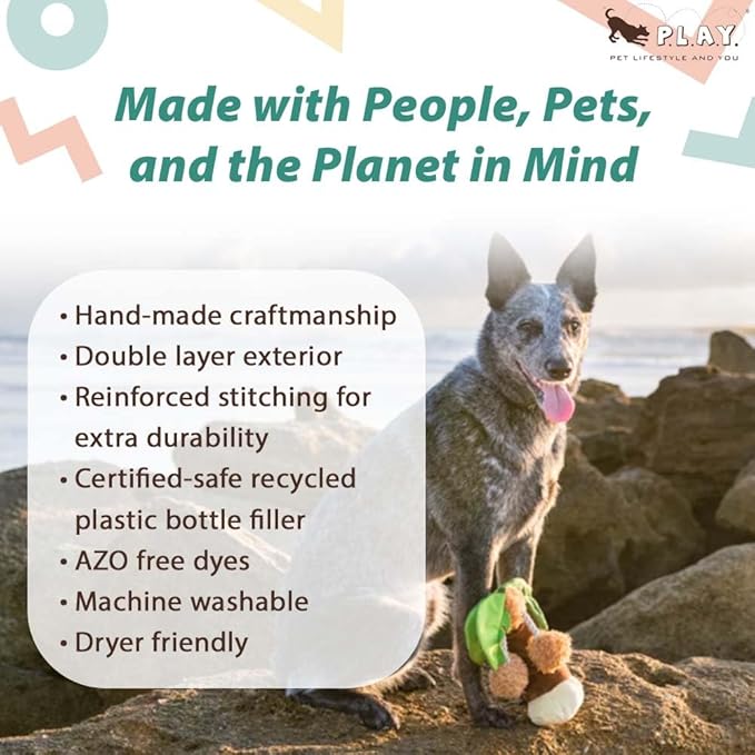 P.L.A.Y. Cute Plush Dog Toys - Tropical Paradise Summer Beach Themed Durable Squeaker Chew Toy, Great for Puppies & Small, Medium, Large Dogs - Machine Washable, Recycled Materials (Puppy Palm Tree)