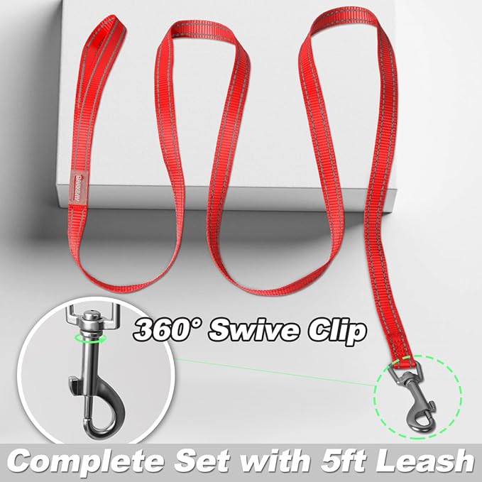 Dog Harness and Leash Set,Step in Small Sized Dog Harness,Soft Mesh,No-Chock,Reflective Adjustable,Secure with Hook & Loop Fastener,Puppy Vest for Small,Medium Dogs(Red,L)