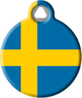 Dog Tag Art Swedish Flag Personalized Pet ID Tag for Dogs and Cats, Silent Polymer Coated Stainless Steel Flag of Sweden Nametag with Customized Identification Information - Large 1.25" Diameter