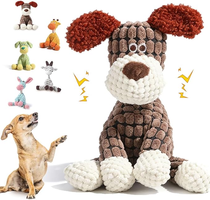 2026 New Indestructible Dog Toy, Dog Toys for Aggressive Chewers, Interactive Dog Squeaky Toys Soft Puppy Chew Toy for Small Medium Large Dogs (Brown)
