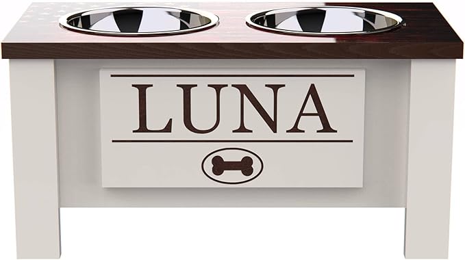GTW Personalized Elevated Dog Bowl Stand for Large, Medium, Small, X-Small Dogs - Stainless Steel Food and Water Bowls - Raised Dog Dish with Internal Storage (Medium, Flag Design)