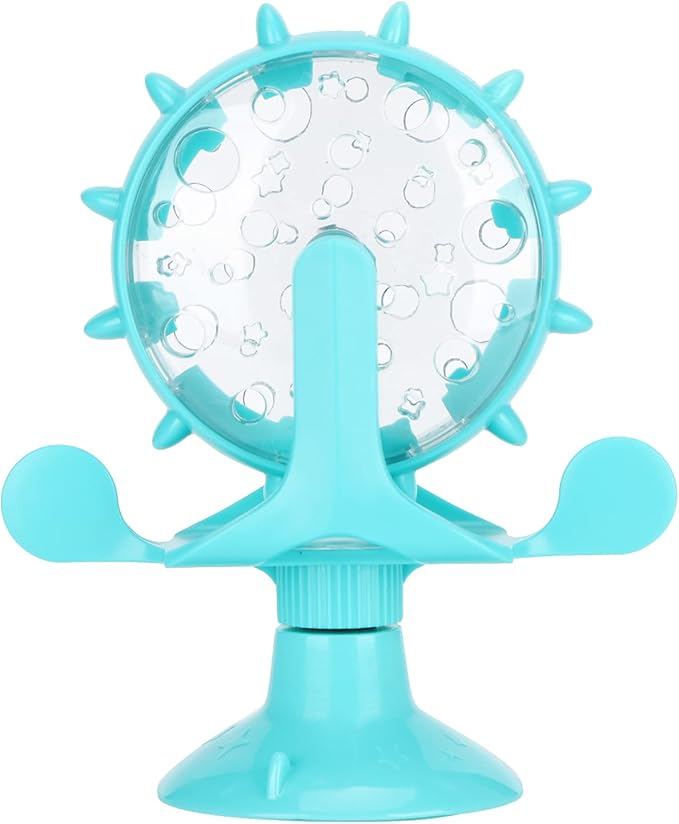 GLOGLOW Interactive Cat Treat Leaking Toy, Windmill Treat Dispensing Cat Puzzle Food Interactive Toy Kitten Puppy Slow Feeder Snacks Distribution with Powerful Suction Cup(Blue)
