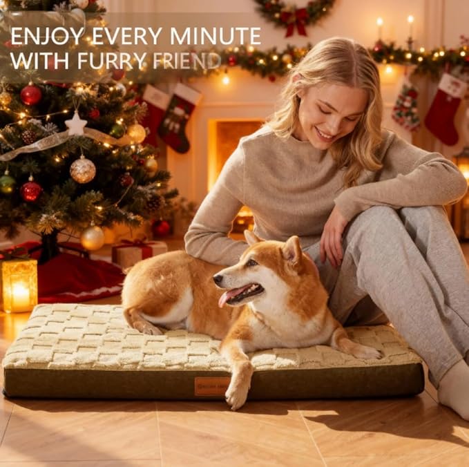Patas Lague Orthopedic XL Dog Bed Large Sized Dog 48''X30'', Waterproof Soft Comfortable Egg Crate Foam Large Pet Beds Crate Mat with Removable Washable Cover and Nonskid Bottom, Brown