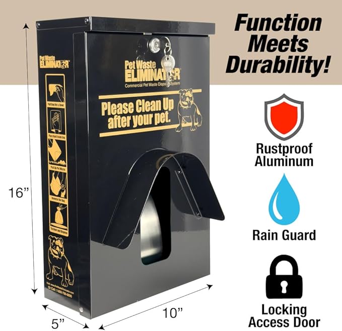 Dog Waste Station Dispenser Box, Fits Header Poop Bags, Made of Rust-Proof Aluminum, Pet Waste Bag Dispenser with Lock and Rainguard (No bags included) (Black)